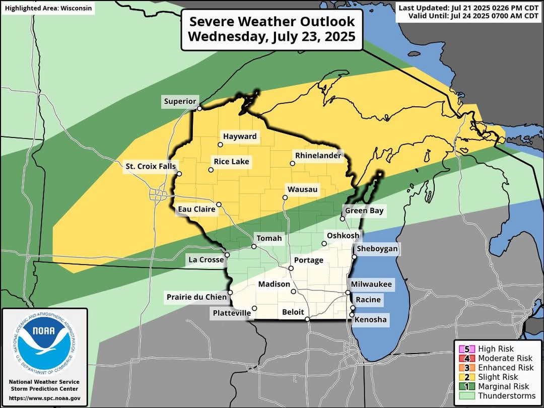 ZiggysTweeting's tweet image. The big story this week is Heart. Temps Wednesday will approach the mid-90s with Dew Points forecasted in the mid to upper 70s which will create dangerous heat indecies of 105+. Severe storms possible over the Northwoods the next two days. #wiwx
