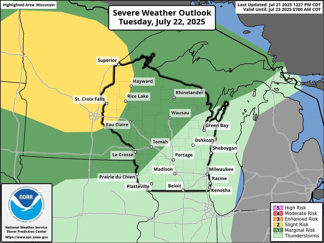 ZiggysTweeting's tweet image. The big story this week is Heart. Temps Wednesday will approach the mid-90s with Dew Points forecasted in the mid to upper 70s which will create dangerous heat indecies of 105+. Severe storms possible over the Northwoods the next two days. #wiwx