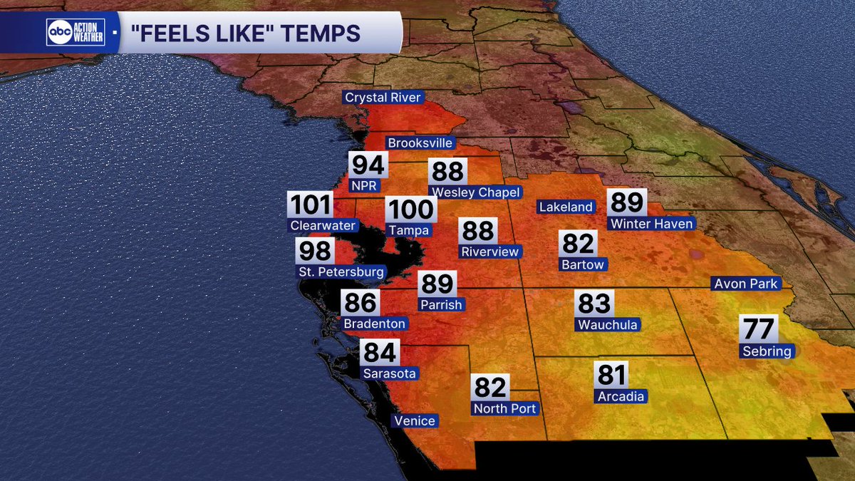 DenisPhillipsWx's tweet image. No big deal. Just a "feel like" temp of 101 in Clearwater at 11pm at night!