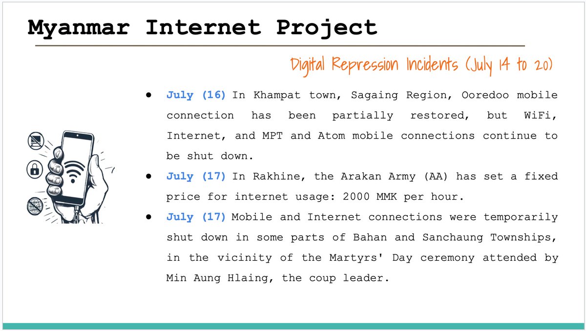 Myanmar_IP's tweet image. Digital Repression Incidents in Myanmar (July 14 to 20)
#FOE
#InternetShutDown
#Surveillance
#Digital_Repression
#WhatsHappeningInMyanmar
#KeepItOn
Full Report >>> myanmarinternet.info/digital-coup