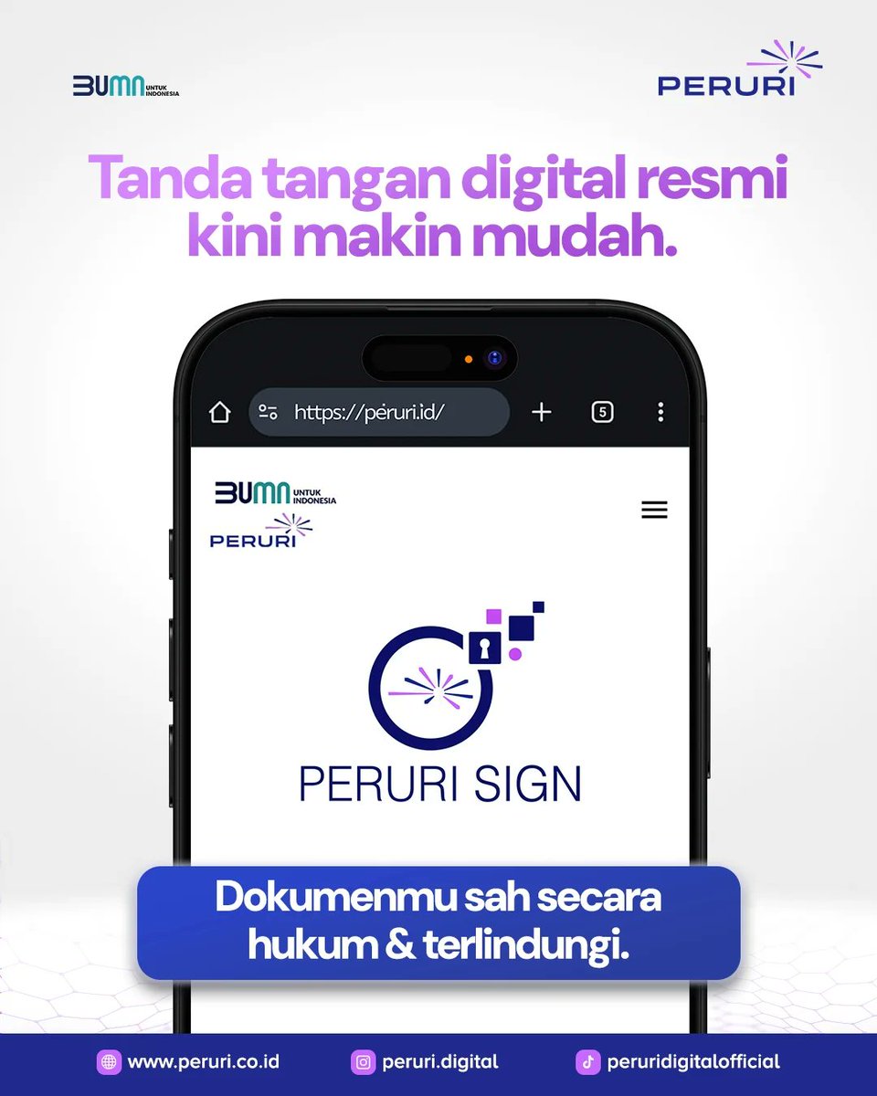 Bukan sekadar cepat, tapi pasti. Produk Digital PERURI bikin semuanya mudah, aman, dan sah. Solusi tepercaya untuk individu &amp; bisnis karena kepercayaan digital dimulai dari legalitas.

 #PERURI #DigitalSecurity #DigitalTransformation #DigitalYangSah #DigitalisasiBersamaPERURI