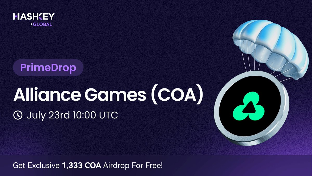 HashKey Global (@hashkey_global) on Twitter photo 🪂 Celebrate $COA Listing with HashKey Global! <a href="/alliancegamesx/">Alliance Games</a>
🎁 Claim 1,333 $COA for FREE with our #PrimeDrop!
🌐 Register now: bit.ly/4eTZL3V
🔗 More details: bit.ly/4m4kqFy
🎯 First 200 to complete all tasks share 12,000 $COA (200 × 60)!
✅ Follow 🪂 Celebrate $COA Listing with HashKey Global! <a href="/alliancegamesx/">Alliance Games</a>
🎁 Claim 1,333 $COA for FREE with our #PrimeDrop!
🌐 Register now: bit.ly/4eTZL3V
🔗 More details: bit.ly/4m4kqFy
🎯 First 200 to complete all tasks share 12,000 $COA (200 × 60)!
✅ Follow