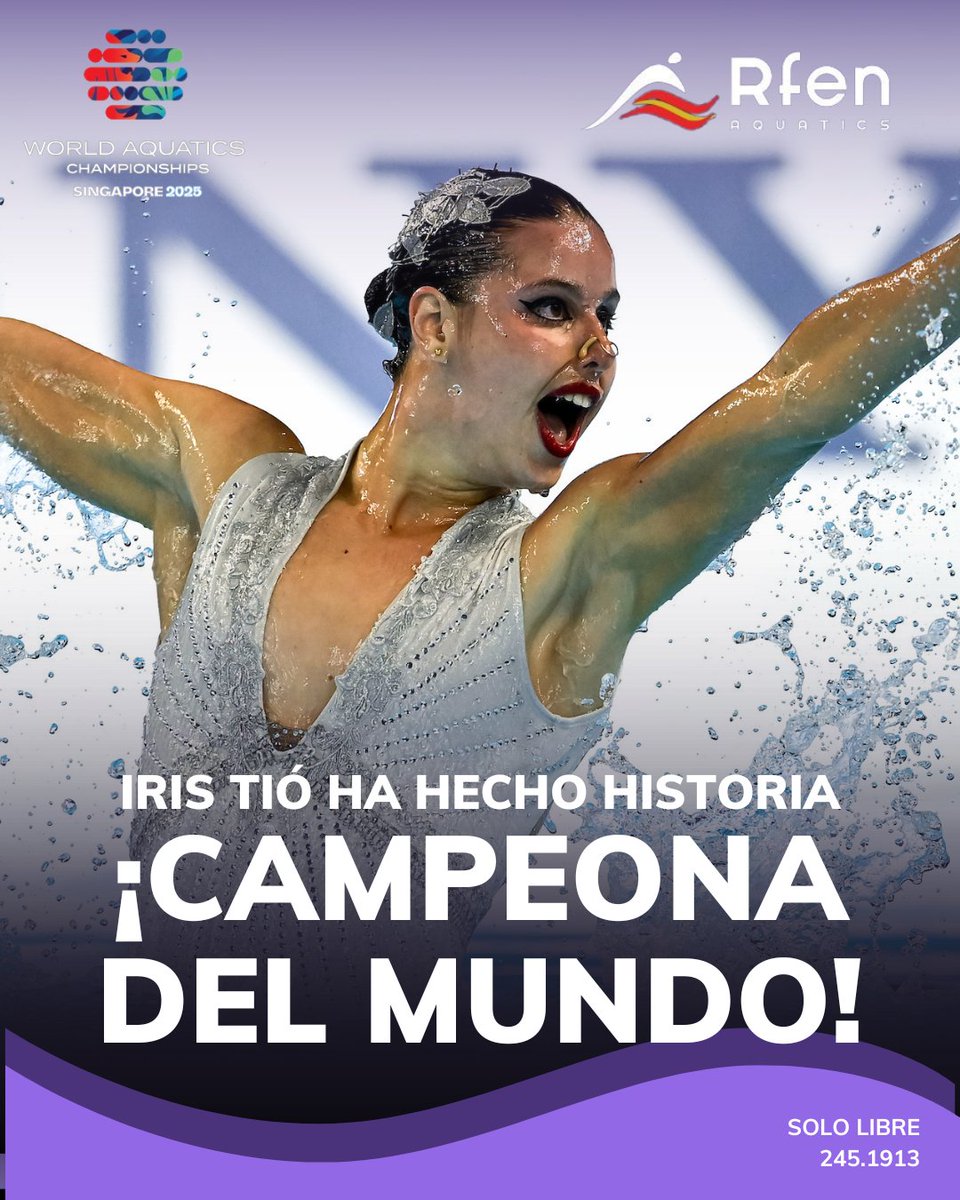 🌍🥇 ¡𝗜𝗥𝗜𝗦 𝗧𝗜𝗢́, 𝗖𝗔𝗠𝗣𝗘𝗢𝗡𝗔 𝗗𝗘𝗟 𝗠𝗨𝗡𝗗𝗢!

Iris Tió hace historia en el Mundial de Singapur: campeona del mundo en Solo Libre con 245.1913 puntos tras una actuación impecable y emocionante al ritmo de ‘Hymne à l'amour’ de Céline Dion.

¡Inolvidable, Iris! 👏❤️