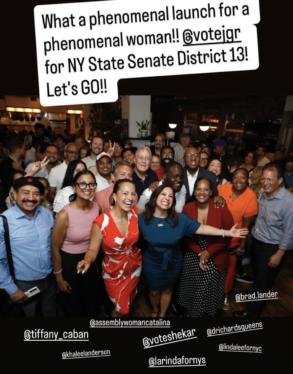 RyanSchwach's tweet image. Queens and NYC elected officials - many of whom who have yet to publicly endorse - pictured alongside @votejgr at what can be assumed to be a launch party for her primary against Jessica Ramos
