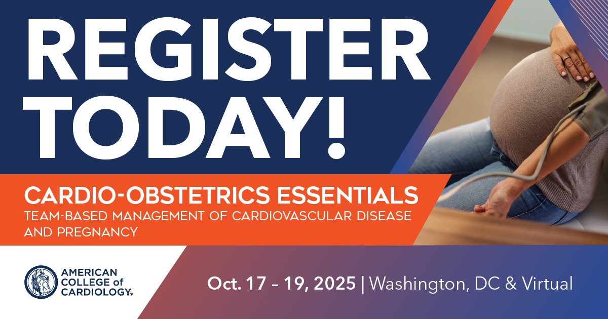 The ACC Cardio-Obstetrics Essentials course is coming soon Oct 17-19 both live in DC and virtual.  

Register below:
acc.org/Education-and-…