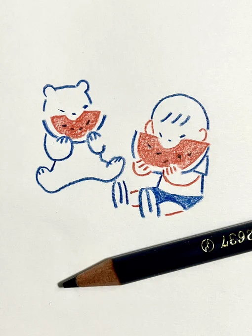 今日は一人一つずつ 赤青鉛筆で描いています