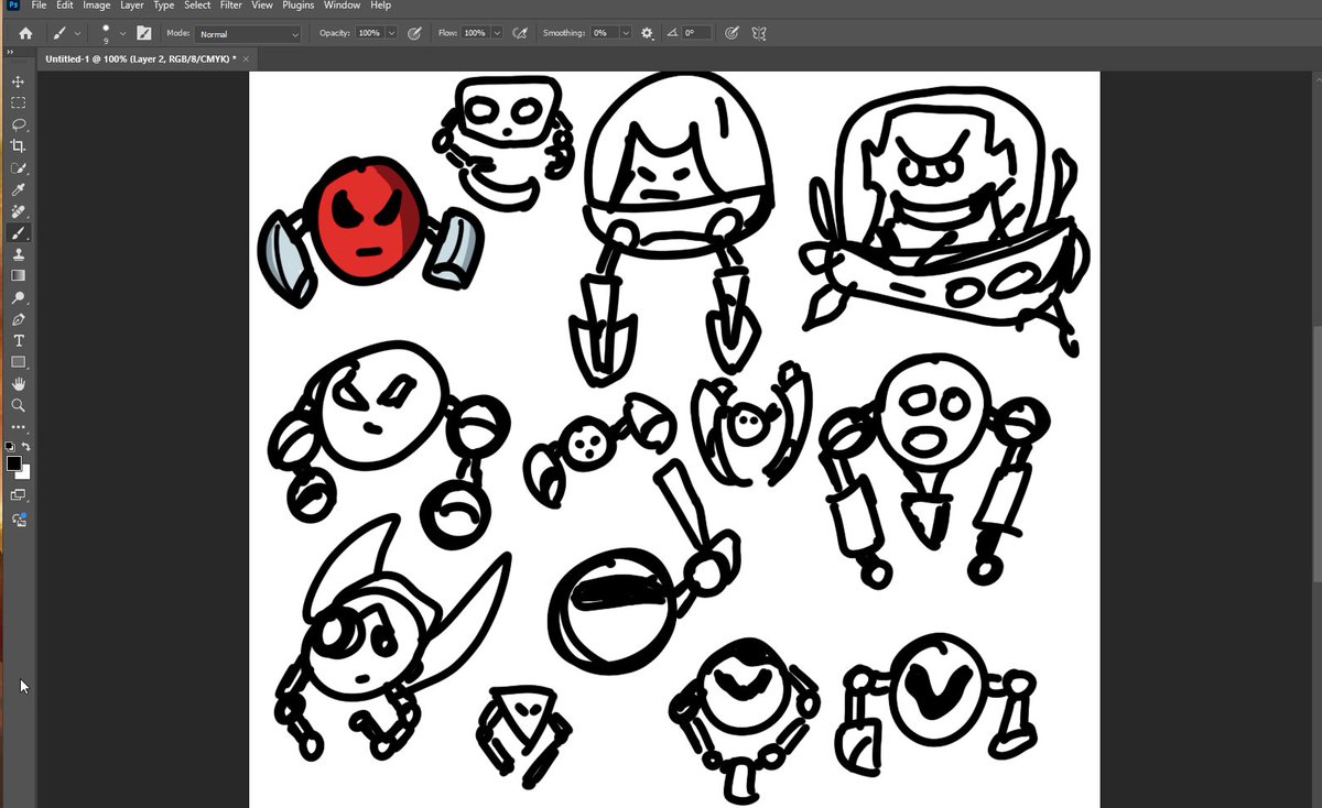 YorchTorchGames's tweet image. Devlog:
Doodling non-stop to design enemies for my game.
Started exploring a more cartoonish look.
A modular design goes a long way.