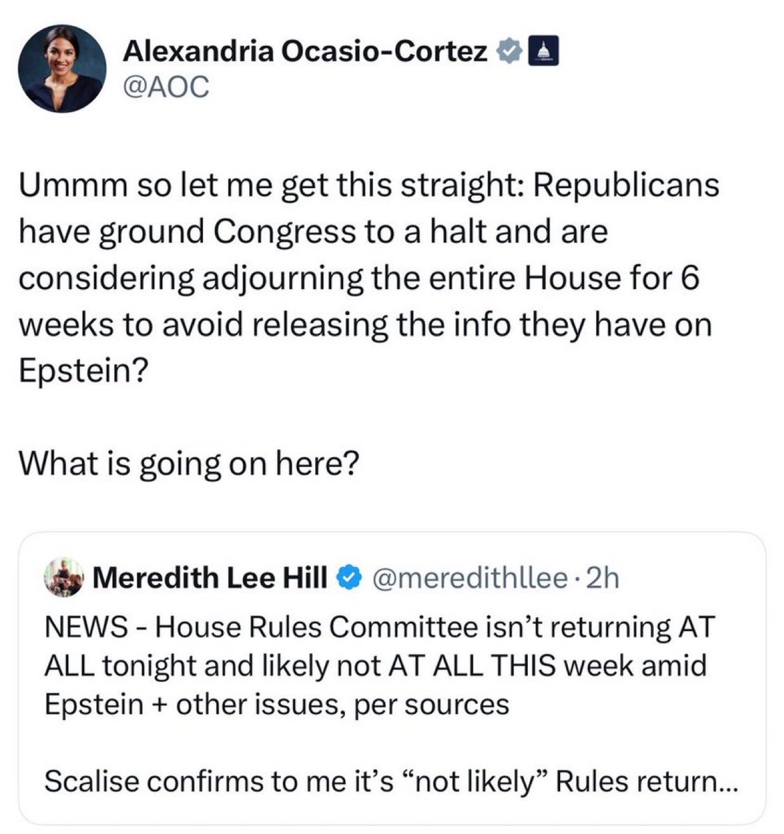 micah_erfan's tweet image. 🚨 Republicans are considering adjourning the House for 6 weeks to avoid another vote on the Epstein Files.
