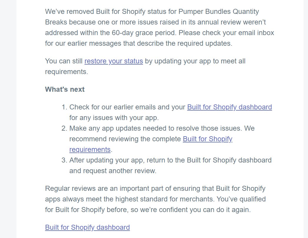 yashrajvik's tweet image. Our Shopify BFS status was removed before the 60-day deadline (Aug 29). 

We’ve been working day &amp;amp; night, we&apos;re in active review, and now suddenly it&apos;s gone. 

This feels really unfair — we need transparency &amp;amp; better communication for builders. @ShopifyDevs  @liam_at_shopify