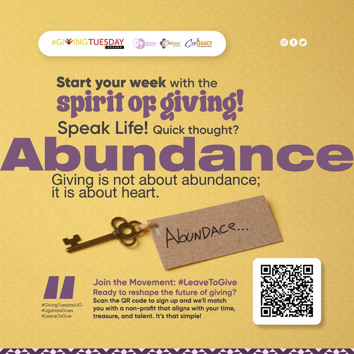 ✍🏾“Giving is not about abundance; it is about heart.”
#MondayMotivation
_
Join the Movement: #LeaveToGive
Ready to reshape the future of giving? Scan the QR code to sign up, and we’ll match you with a nonprofit that aligns with your time, treasure, and talent. It’s that simple!