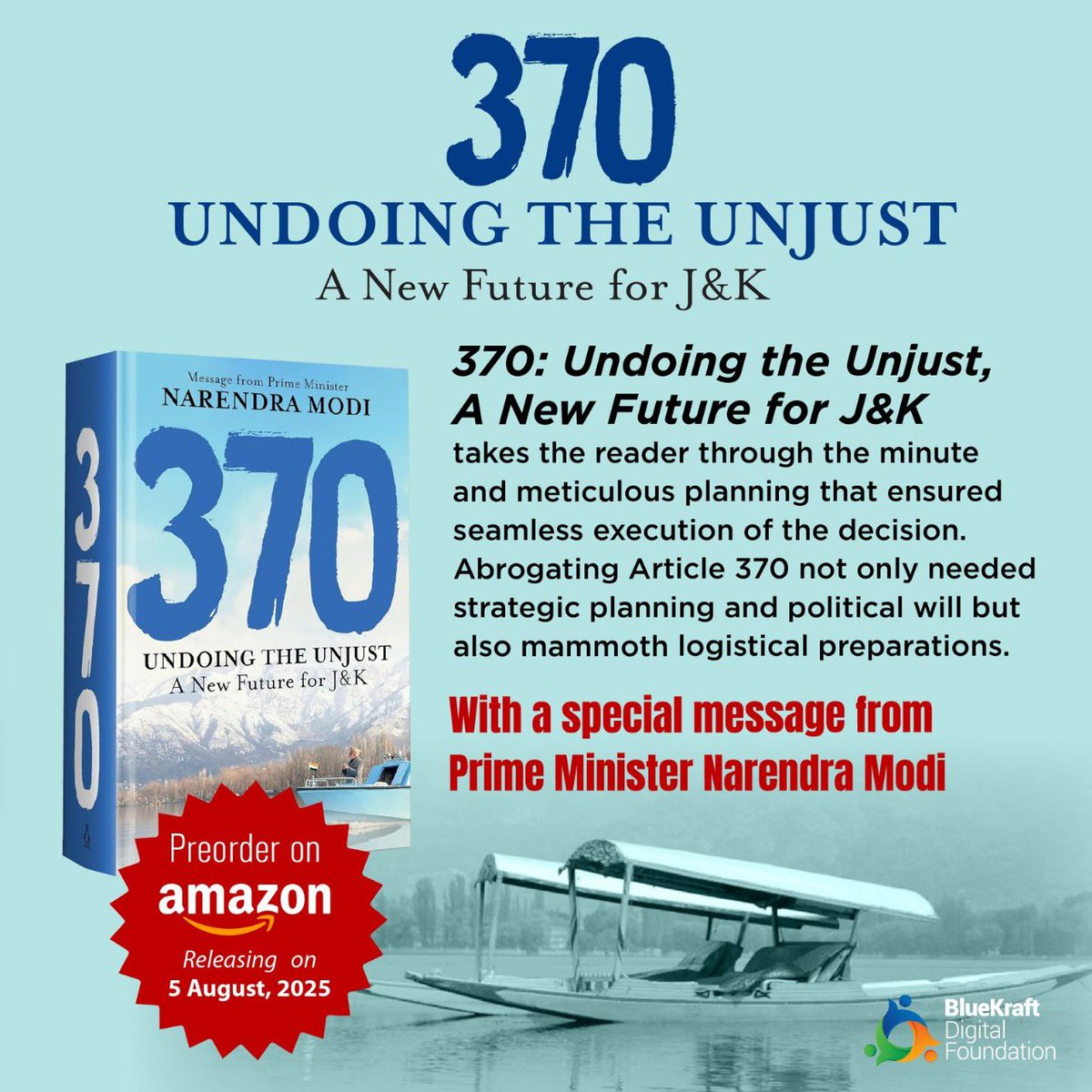 BlueKraft Digital Foundation’s new book — Article 370 : Undoing the Unjust – A New Future for Jammu &amp; Kashmir — is now available for preorder.

Uncover the full story of Article 370, from its inception to its abrogation in August 2019, and understand its significance in shaping