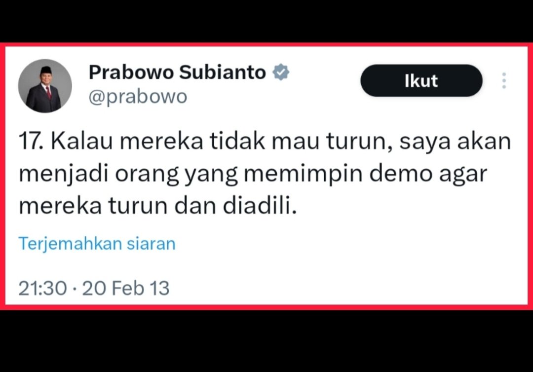 Kemarin ada yg pidato,kalau demo itu di bayar oleh para koruptor,!!
eh dia lupa kalau sebelum dia jdi presiden ngomong gini,👇👇