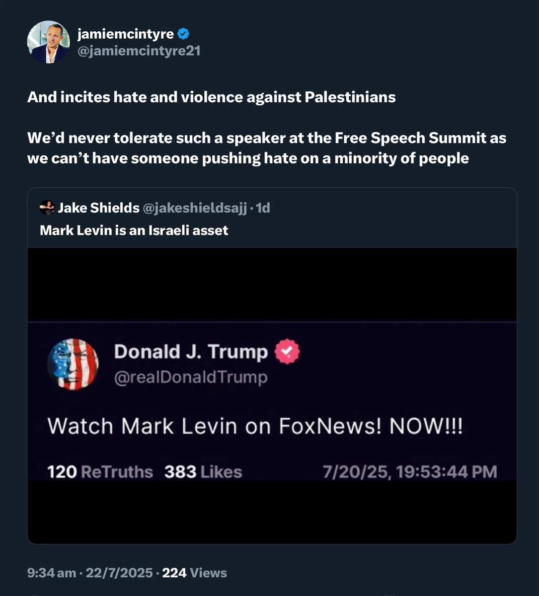 MarkWRowley's tweet image. Says the person who incites hate and violence against a lone Jewish state fighting for its survival.
Of course you would never tolerate ‘such a speaker’ at your ‘Free Speech’ Summit (which is an oxymoron in itself 🤣) because you could never handle the inconvenient FACTS,…