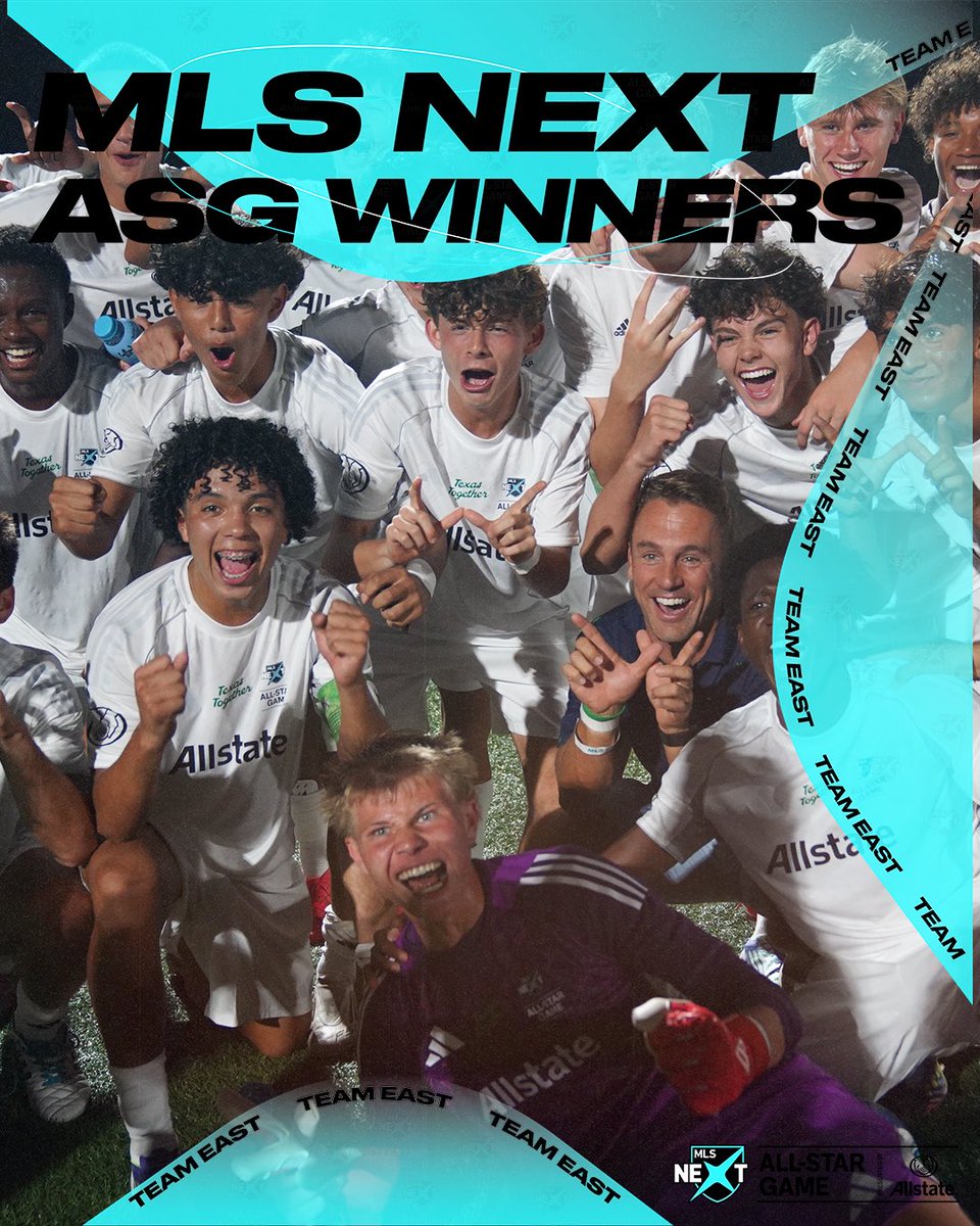 MLSNEXT's tweet image. Team East said ‘Run it Back’ 🏃♂️
For the second year in a row, Team East wins the 2025 MLS NEXT All-Star Game presented by Allstate with a 4-3 win in Austin, TX.
#MLSNEXTAIlStar | @allstate