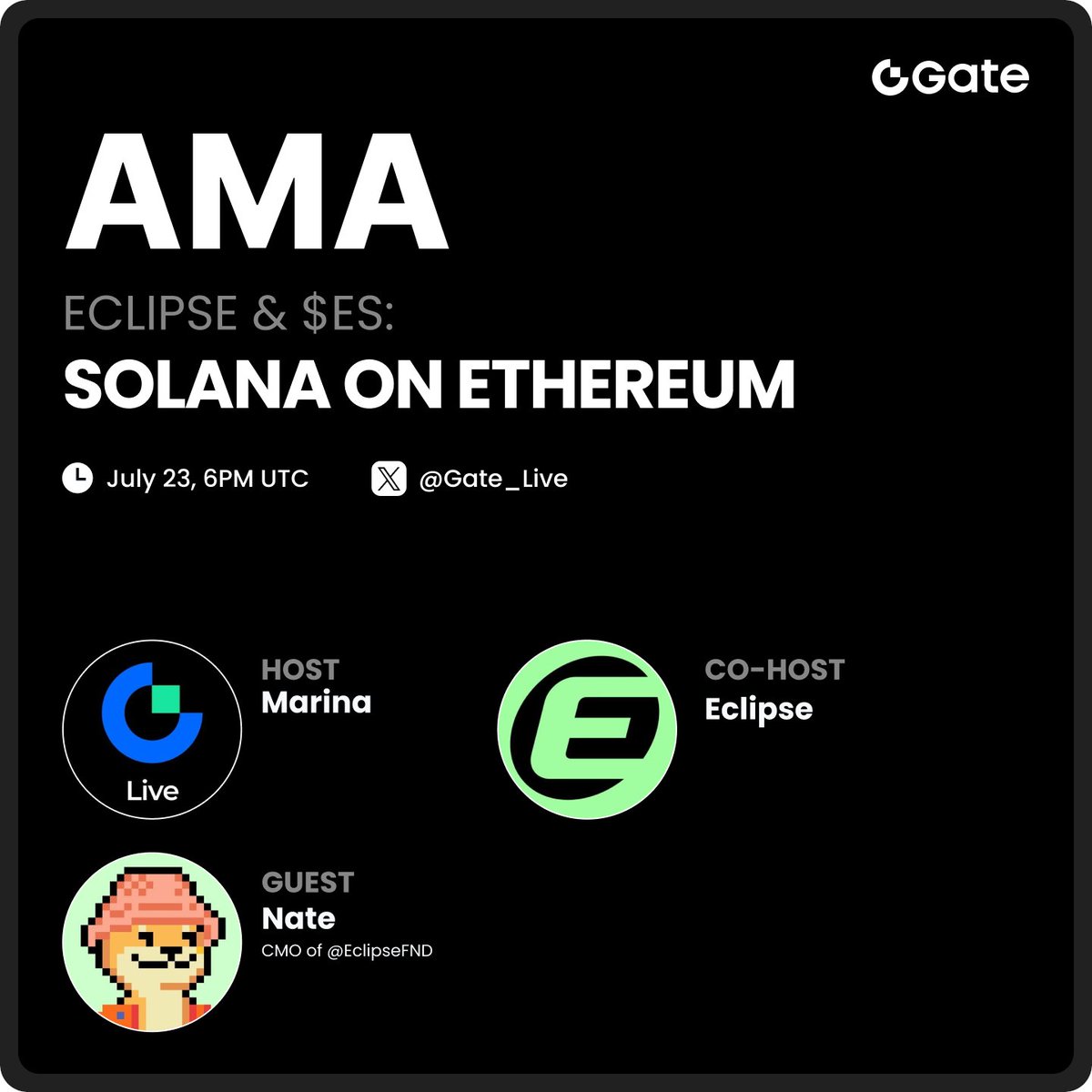 Gate__Live's tweet image. 📣 Gate #AMA - @EclipseFND
Total Rewards: $100 $ES for 10 winners 🎁
🔹Follow @Gate__Live & @EclipseFND
🔹Like + RT + Comment with Proof Screenshot
Venue: x.com/i/spaces/1ypKd…
Drop your questions during the LIVE to WIN extra $ES 🎉
