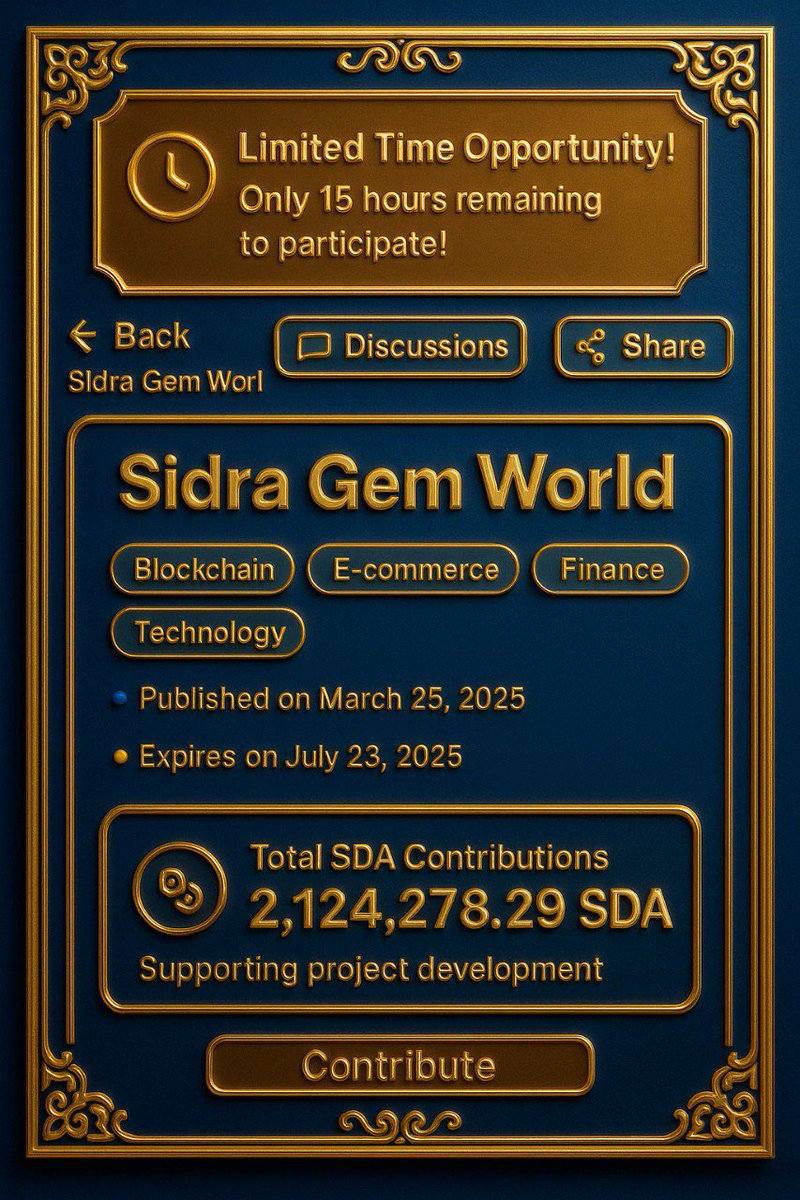 🚀 Real assets meet Web3 — and time’s almost up!
💎 Last chance to join Sidra Gem World.

⏳ Every contribution matters.
📢 Share. 💰 Contribute. ✅ Let’s finish strong!

sidrastart.com/project/05c62e…