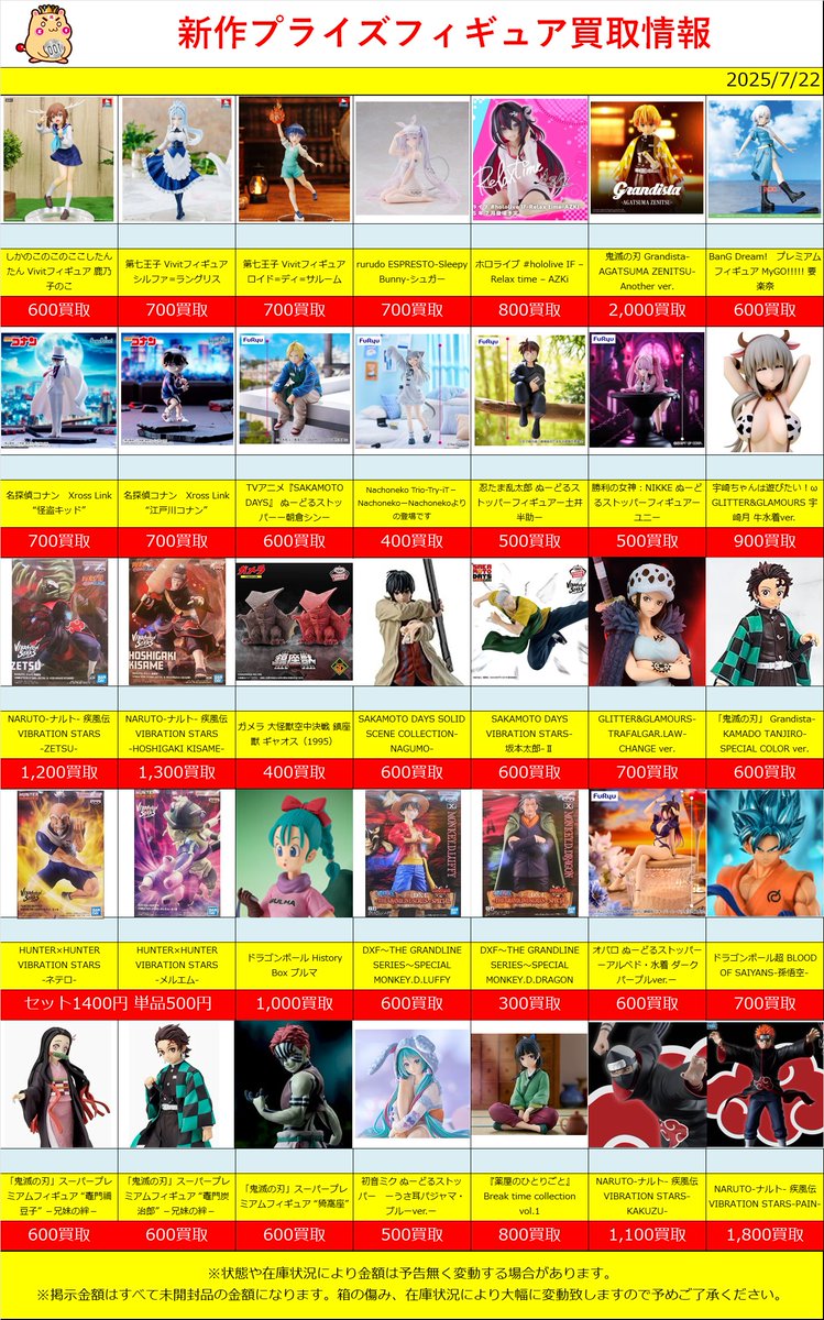 新作プライズフィギュア現在の買取価格になります！ぜひ買取お持ち