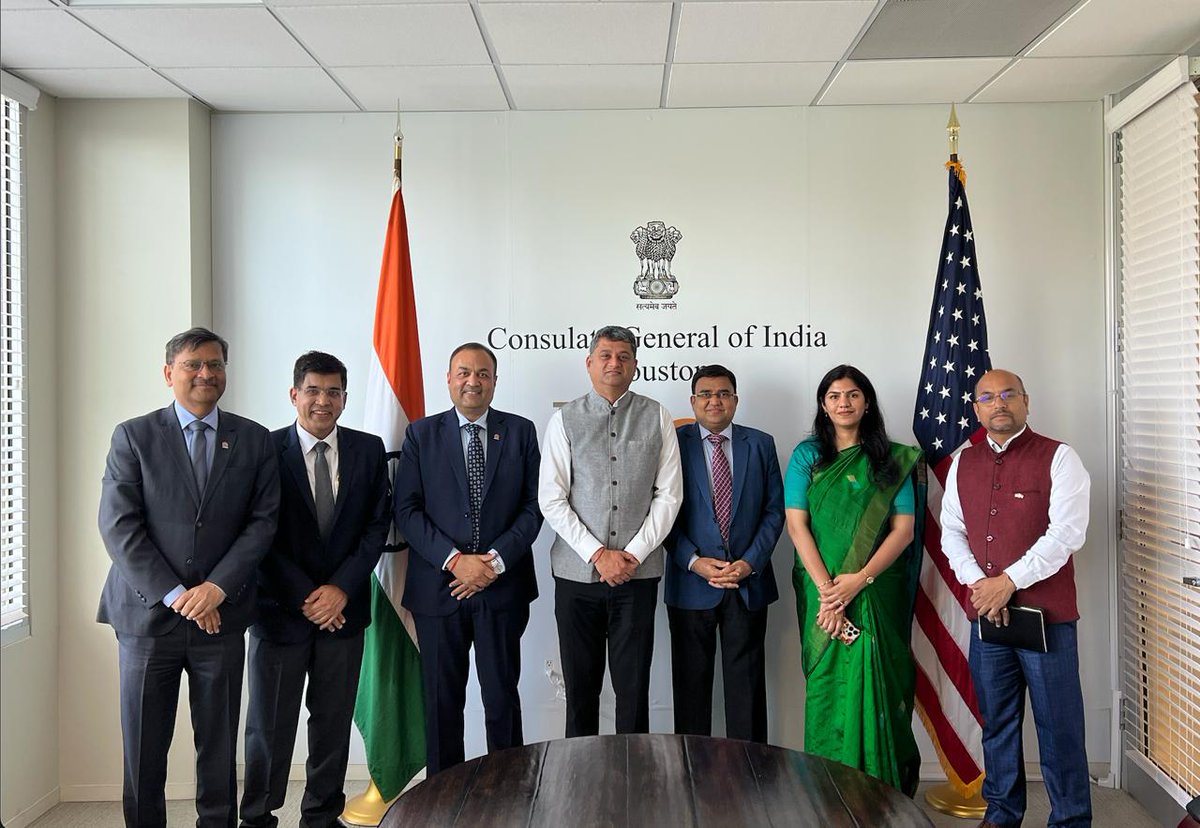 India in Houston (@cgihou) on Twitter photo Consul General welcomed Executive Directors from Indian Oil Majors @IOC_India, <a href="/BPCLimited/">Bharat Petroleum</a>, <a href="/HPCL/">Hindustan Petroleum Corporation Limited</a>, and officials from <a href="/PetroleumMin/">Ministry of Petroleum and Natural Gas #MoPNG</a> at the Consulate in Houston.
The delegation is in Houston to have discussions and deepen collaboration with leading US energy firms, especially Consul General welcomed Executive Directors from Indian Oil Majors @IOC_India, <a href="/BPCLimited/">Bharat Petroleum</a>, <a href="/HPCL/">Hindustan Petroleum Corporation Limited</a>, and officials from <a href="/PetroleumMin/">Ministry of Petroleum and Natural Gas #MoPNG</a> at the Consulate in Houston.
The delegation is in Houston to have discussions and deepen collaboration with leading US energy firms, especially