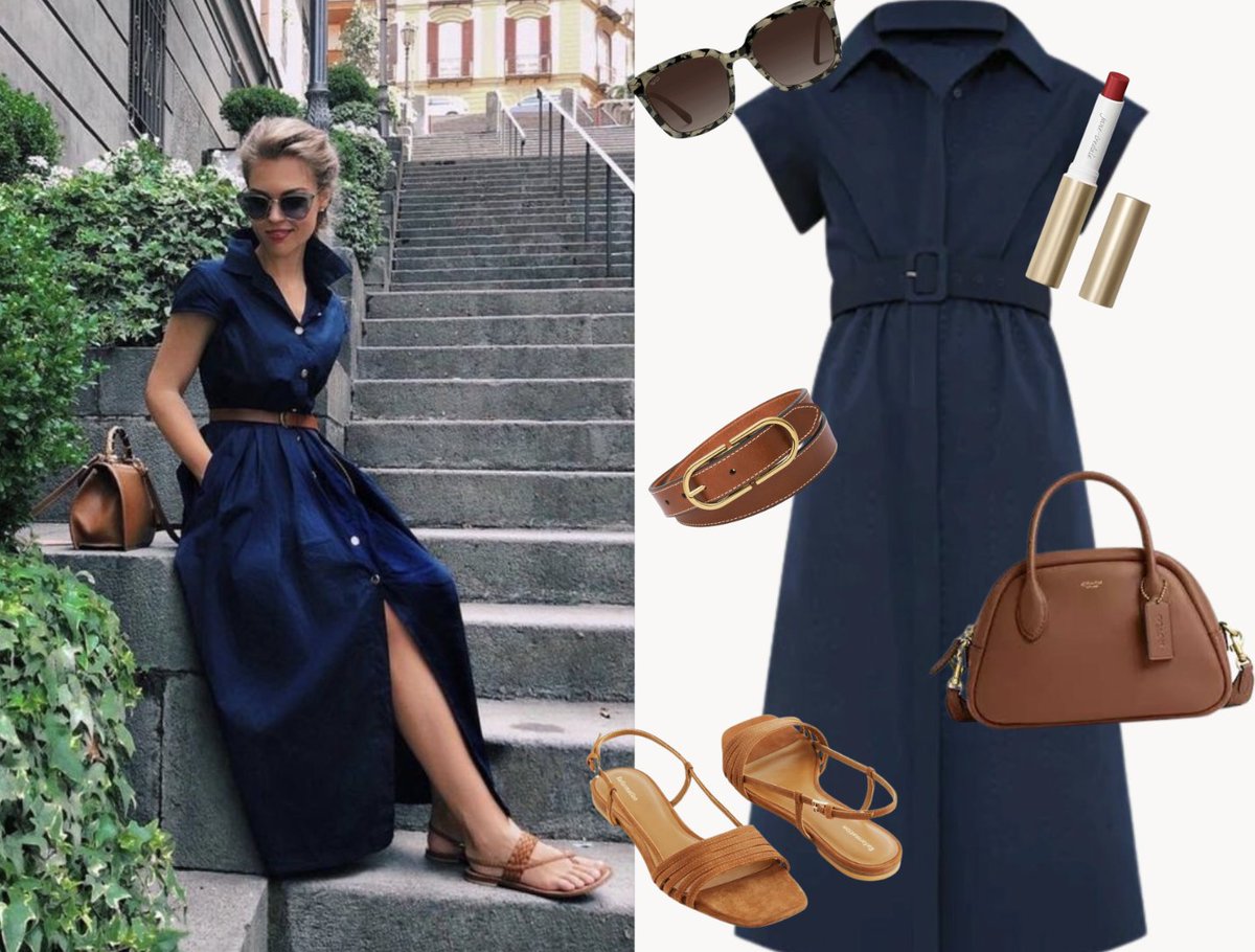 TrendyGems001's tweet photo. A shirtdress is perfect for a “semi-formal” office or weekend events! 👗 Pair with Aldo slingbacks, a Coach bag, and red lipstick for a chic look. 💼 #WorkWear #SummerStyle https://t.co/XEX7kci1Qd
