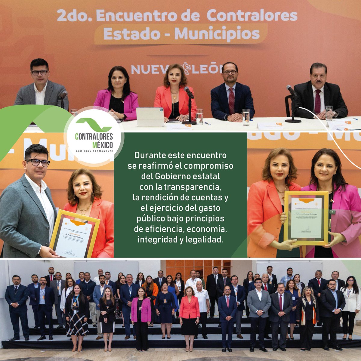 Durante el Segundo Encuentro de Contralores Estado-Municipios, la titular de la Contraloría Nuevo León, María Teresa Herrera Tello, reafirmó el compromiso del Gobierno estatal con la transparencia, la rendición de cuentas y el ejercicio del gasto público bajo principios de