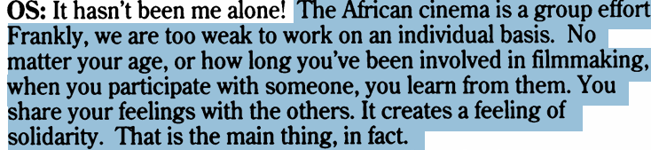 ousmane sembene in BOMB (spring '93)