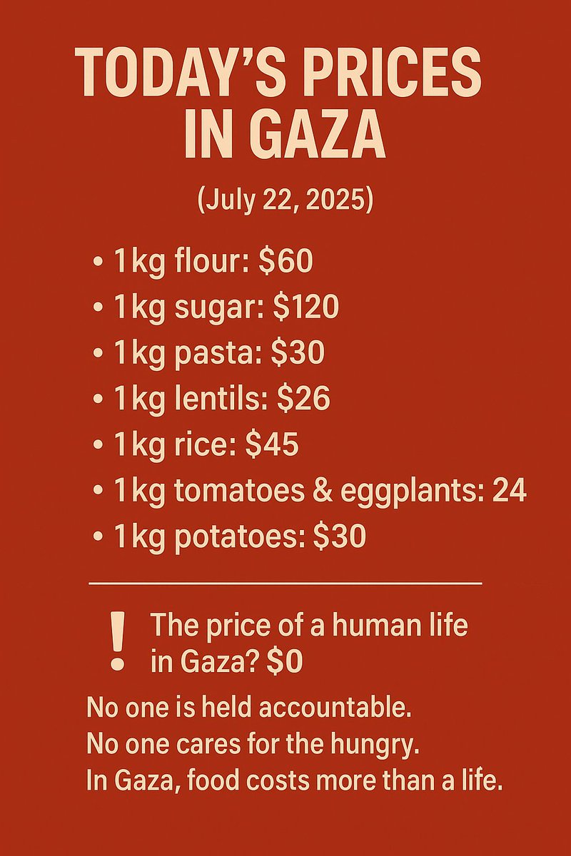 moh_fadil98's tweet image. In Gaza, a kilo of flour costs more than a human life.
We’re not seeking luxury — just a piece of bread.
Save Gaza from hunger. Save Gaza from slow death.
#Gaza #Famine #SaveGaza #StopStarvingGaza
📌 Please support my family:
gofundme.com/f/support-fade…”