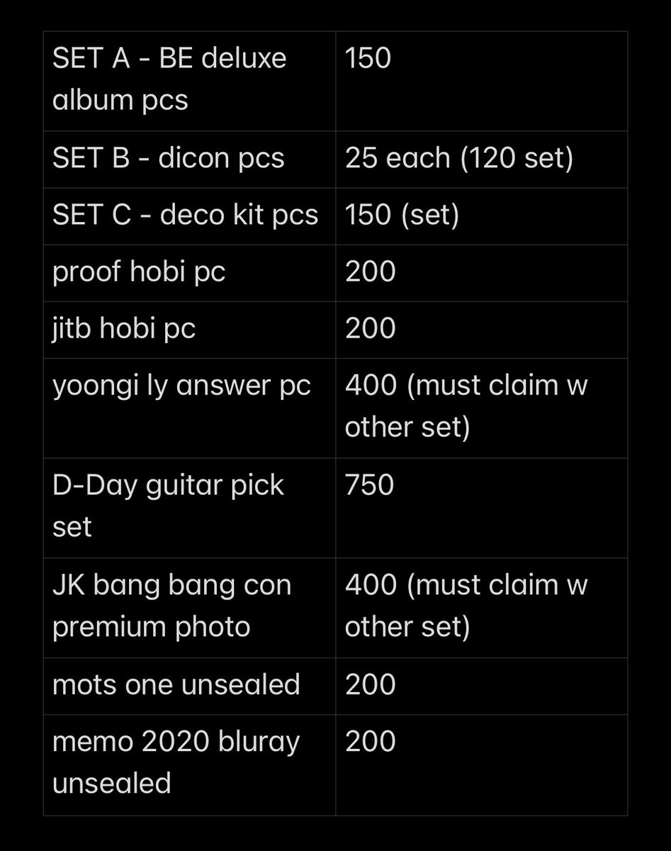 ynkukside's tweet photo. decluttering 🫶🏻 assorted bts photocards 

- prices in the pic
- good condi 
- gcash (payo / 3 days dop)
- loc: dvo

💌 dm for inquiries 

🧷 wts lfb ph bts pcs photocards be album jitb proof deco kit dicon dday guitar pick bangbangcon premium photo ly answer https://t.co/EPAbCizEF7