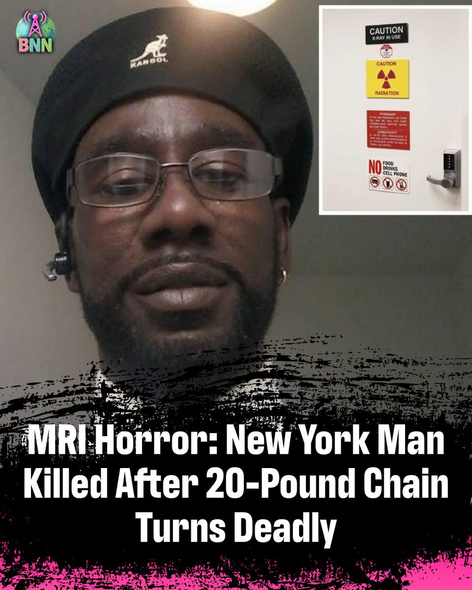 BNNetwork634's tweet image. MRI Horror: New York Man Killed After 20-Pound Chain Turns Deadly 😳🏥
Keith McAllister, 61, was simply helping his wife with a routine MRI appointment in New York… and ended up dead because no one bothered to tell him to take off a 20-pound metal chain from around his neck.…