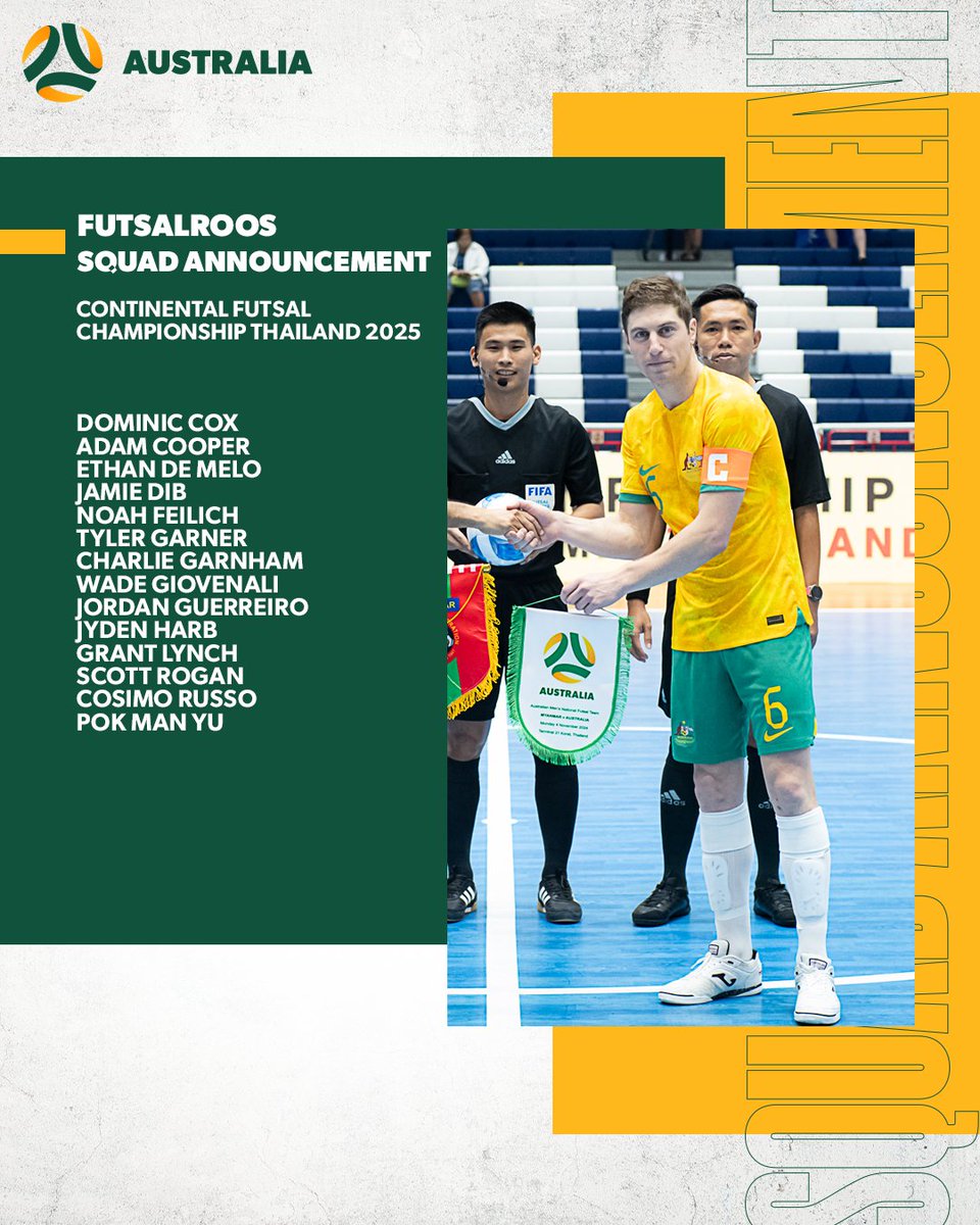 FootballAUS's tweet image. Futsalroos Head Coach Miles Downie has named a 14-player squad for the Continental Futsal Championship Thailand 2025, as preparations ramp up for the AFC Futsal Asian Cup™ Indonesia 2026 Qualifiers.

📰 Details: bit.ly/Futsalroos-Squ…

#Futsalroos
