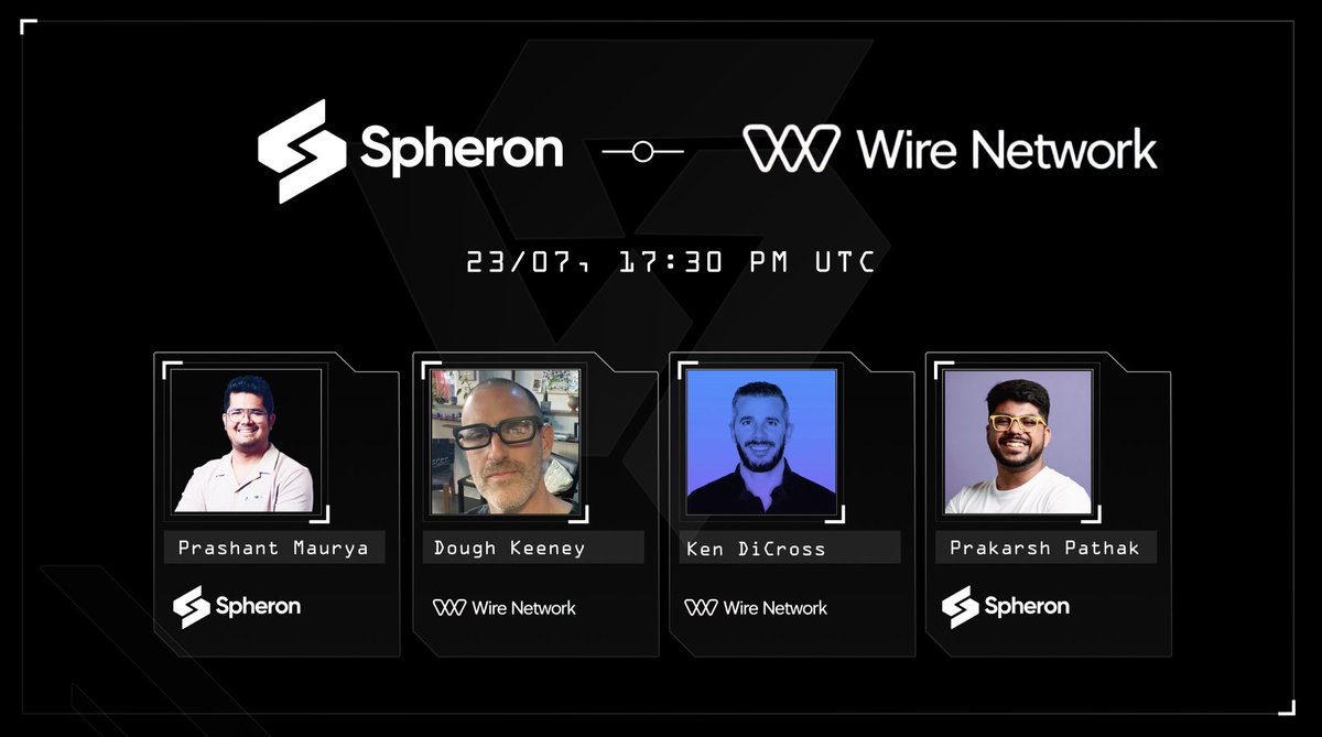 Two ecosystems. One vision. 

Tomorrow, we’re going live with <a href="/wirenetwork/"></a> to break down how decentralized compute meets the Universal Transaction Layer powering next-gen apps at scale.

🗓️Tomorrow, 23 July | 17:30 UTC

Speakers Joining🎙️
<a href="/prashantmaurya/"></a> | Spheron Network