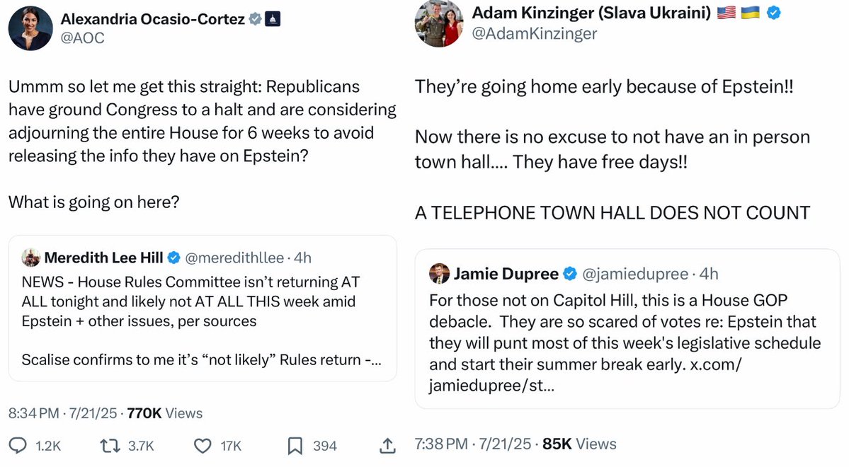TheTNHoller's tweet image. This is wild — House Republicans are so scared of voting to release the Epstein files they’re going home early.
(We agree, @AdamKinzinger, telephone town halls don’t count. But that’s all we get around here. @RepTimBurchett @MarshaBlackburn @RepOgles @RepJohnRose)