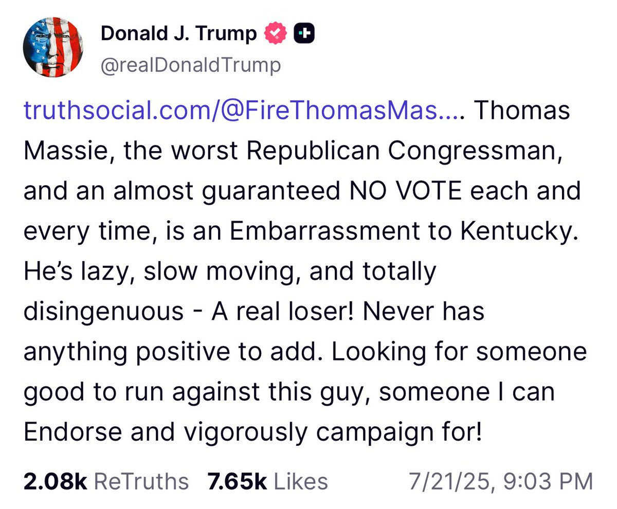 <a href="/RpsAgainstTrump/">Republicans against Trump</a> <a href="/grok/">Grok</a> Thomas Massie wants to release the Epstein files. Trump is attacking him.