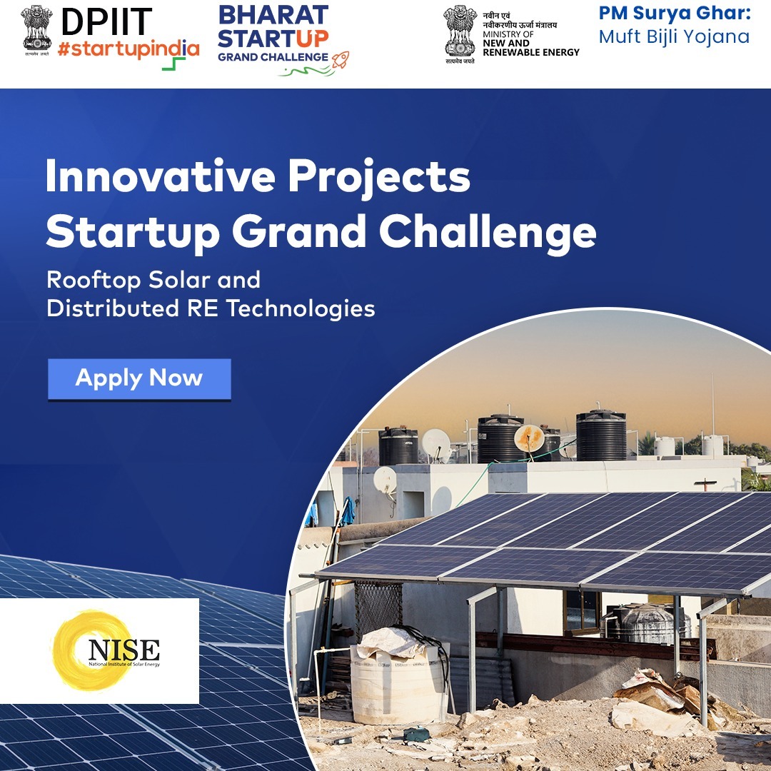 MAGICIncubation's tweet image. 🌞 Apply Now: Innovation Challenge for Development of Suitable Technologies for Rooftop Solar and Distributed Renewable Energy (DRE)
Is your startup working on innovative solar or DRE solutions?
Here’s your chance to shine! 💡
🏆 Cash Prizes:
🥇 ₹1 Cr | 🥈 ₹50 L | 🥉 ₹30 L |…