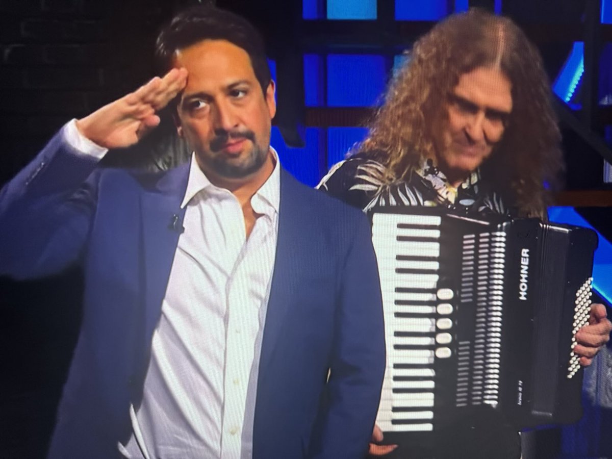 If you missed tonite’s Colbert show, watch it tomorrow so you can enjoy ⁦<a href="/Lin_Manuel/">Lin-Manuel Miranda</a>⁩ #WeirdAl…