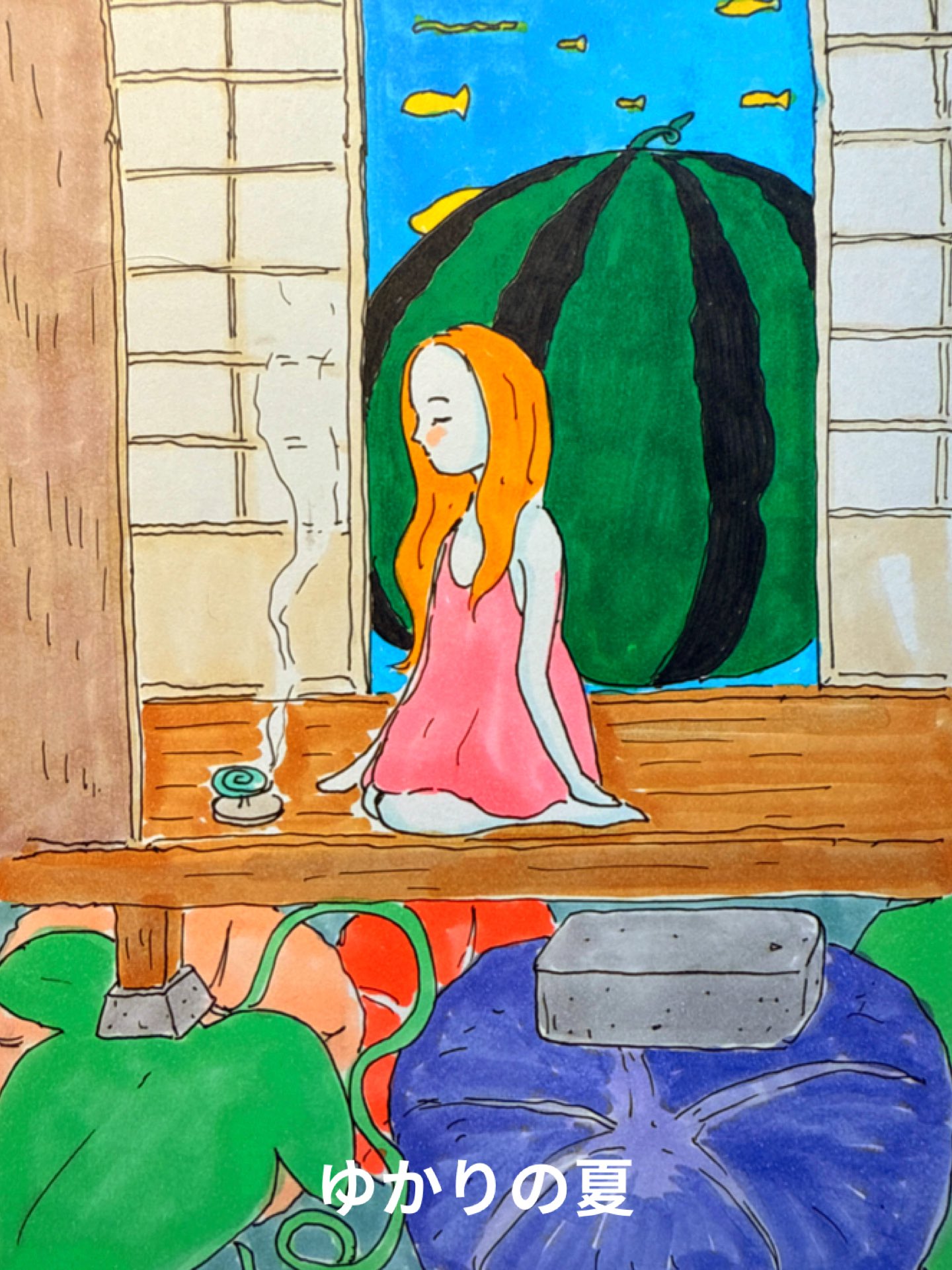 手描きイラスト　アナログ絵　金のぐるぐるおにぎり 手描きイラスト アナログ絵 金のぐるぐるおにぎり 朝から腹ペコ