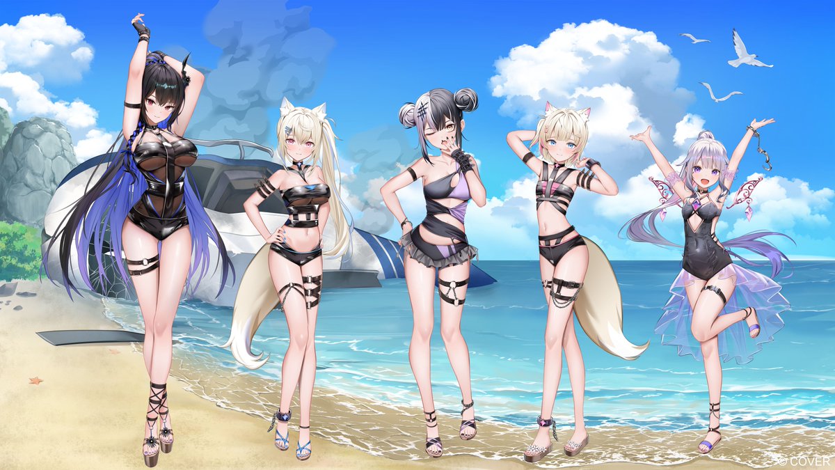 hololive_En's tweet image. #holonatsuParadise Highlight:
🖼️ Summer Outfit Illustrations 🖼️
Who's making a grand entrance this summer?
hololive English -Advent-, that's who!🎉
Looks like they just crash-landed in style🚁!
Even though things didn’t go as planned, the summer vibes are still alive and…