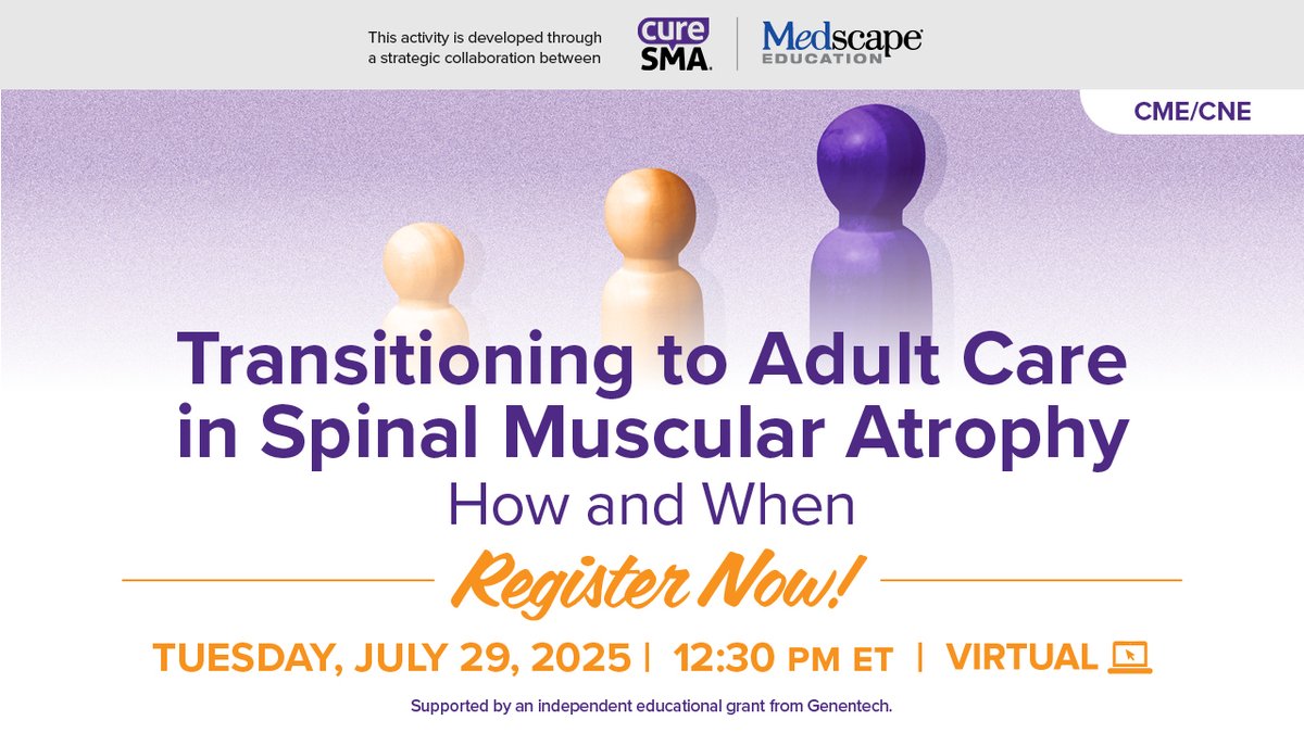 MedscapeLIVE's tweet image. Support smoother SMA transitions π
π§β‘οΈπ§β Learn what to say to patients & what to share with adult HCPs
π₯ Enhance team-based care
π
Save your seat now: ms.spr.ly/6013Shgph