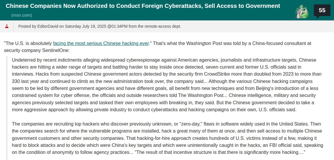 artillain's tweet image. Looks like more free cybersecurity audits are on the menu for this year now that China has commercialized hacking