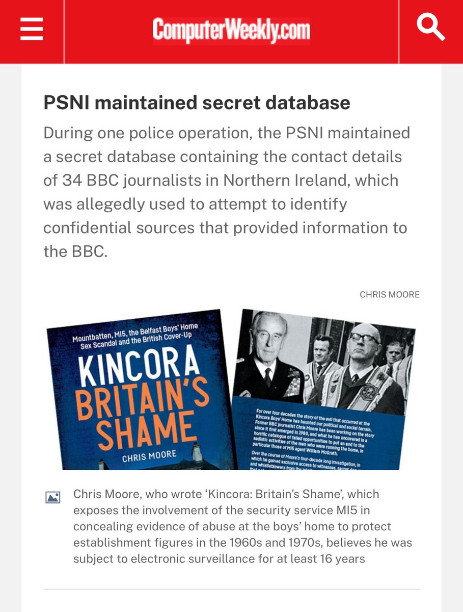 KRWLaw's tweet image. Fresh allegations of ‘sustained’ police and MI5 surveillance against BBC reporters
The Investigatory Powers Tribunal is investigating claims that police spied on the phone of our client, investigative journalist Chris Moore
computerweekly.com/news/366627805…
@Williamrt
