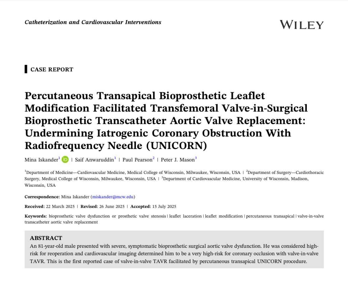 Mina Iskander MD, MSc (@minaiskanders) on Twitter photo Transapical UNICORN to facilitate valve in valve TAVR.
<a href="/MCWcardiology/">MCWcardiology</a>
onlinelibrary.wiley.com/share/author/S… Transapical UNICORN to facilitate valve in valve TAVR.
<a href="/MCWcardiology/">MCWcardiology</a>
onlinelibrary.wiley.com/share/author/S…