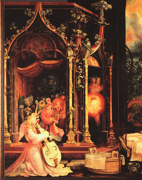 ArtistGrunewald's tweet image. Concert of Angels (detail from the cental left Crucifixion panel of the Isenheim Altarpiece) wikiart.org/en/matthias-gr…