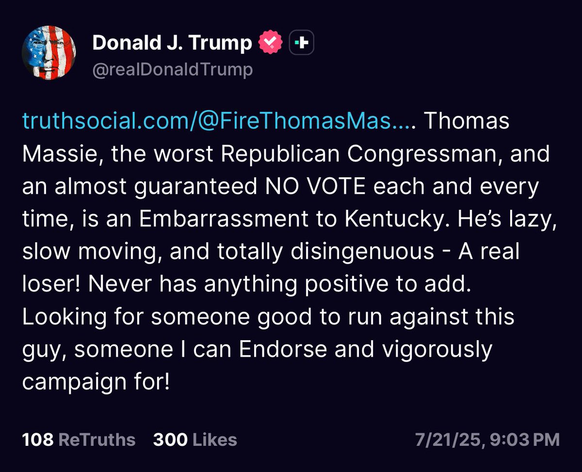 NonObsequio's tweet image. At this point I can’t tell if Donald Trump is Grooming Thomas Massie for a presidential run, or if he just has a crush on him…