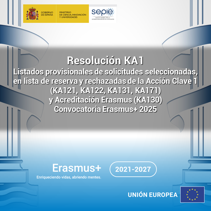 📢 Resolución con los listados provisionales de solicitudes seleccionadas, en lista de reserva y rechazadas de la Acción Clave 1 - (KA121, KA122, KA131 y KA171) y Acreditación Erasmus (KA130).

sepie.es/convocatoria/r…