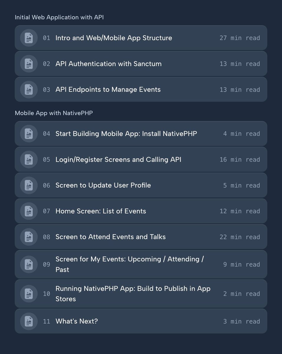 PovilasKorop's tweet image. NEW Course on Laravel Daily!
NativePHP: Build Mobile App with Laravel
laraveldaily.com/course/nativep…
After using @NativePHP for a while, my teammate @ModestasMV has written this 2-hour text-based course, building conference event app (repos included).
Video summary soon on YouTube.