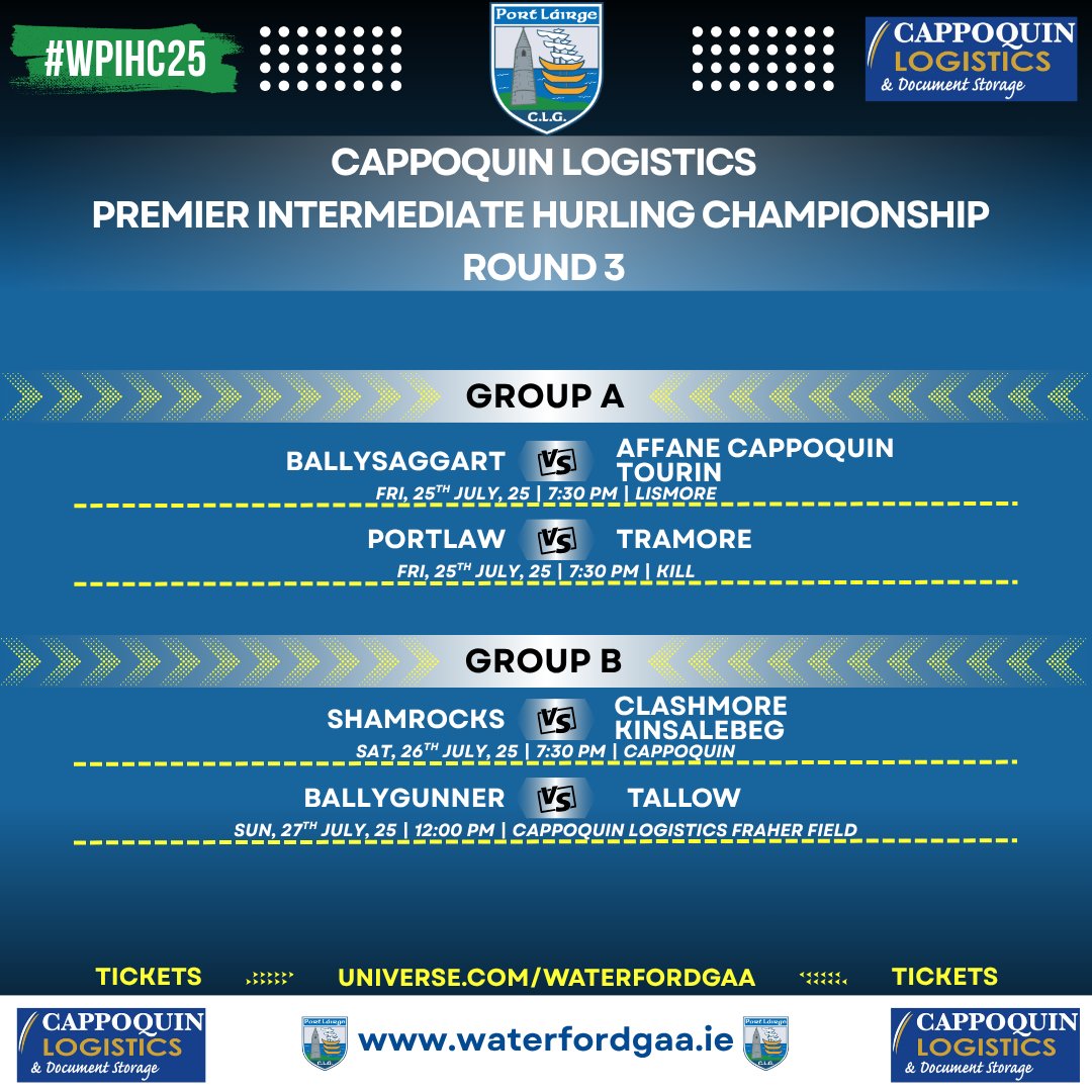 JJ Kavanagh &amp; Sons County Senior Hurling Championship Rd 3

Cappoquin Logistics County Premier Intermediate Hurling Championship Rd 3

🎟️Match Tickets &amp; Weekend Pass: linktr.ee/waterfordgaa