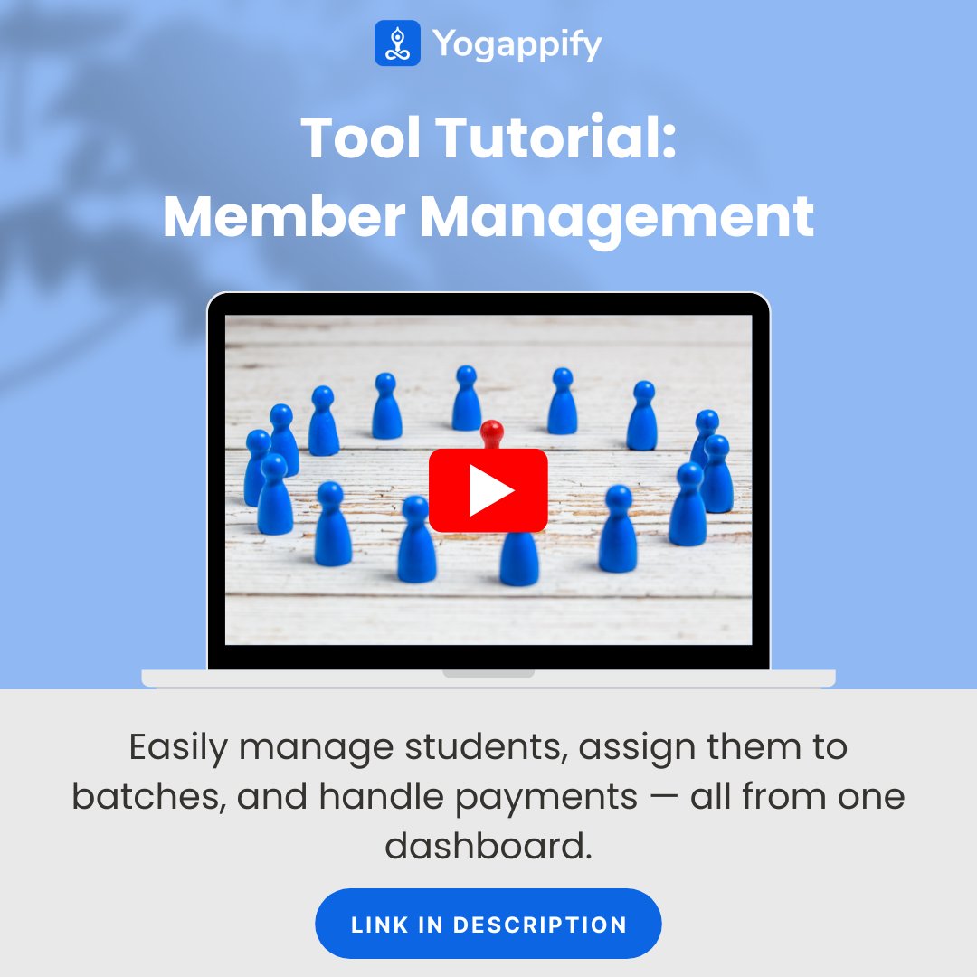 Yogappify's tweet image. Manage students, assign them to batches, and handle payments — all in one dashboard with Yogappify.

🎥 Watch the tutorial 👉youtu.be/nJo9AdmoNbs

Visit: Yogappify.com
#Yogappify #StudioTools #YogaBusiness #MemberManagement