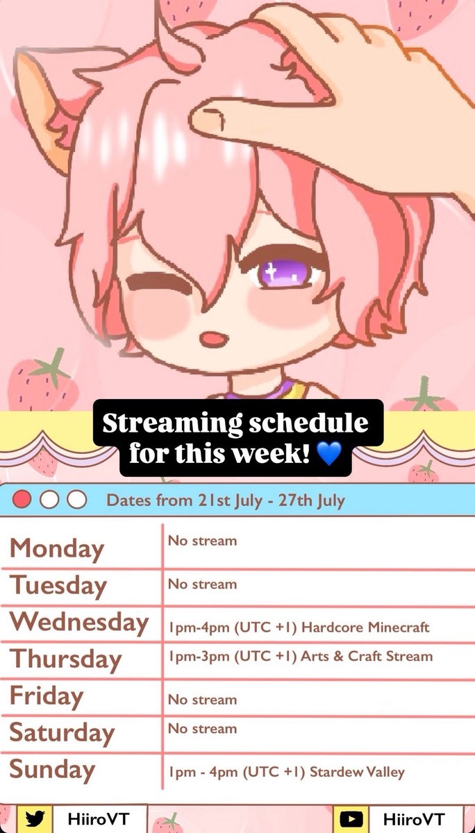 Twitch schedule for this week! 🍓

twitch.tv/hiirovt