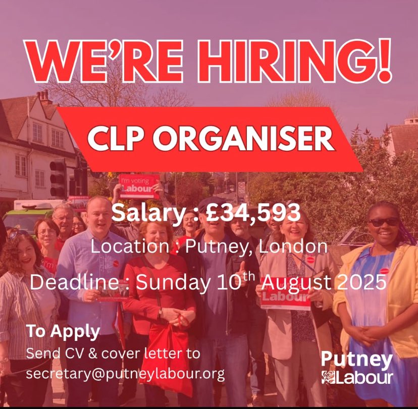 PutneyFleur's tweet image. Putney Labour Party are hiring an organiser.
For full details 👇
w4mpjobs.org/JobDetails.asp…