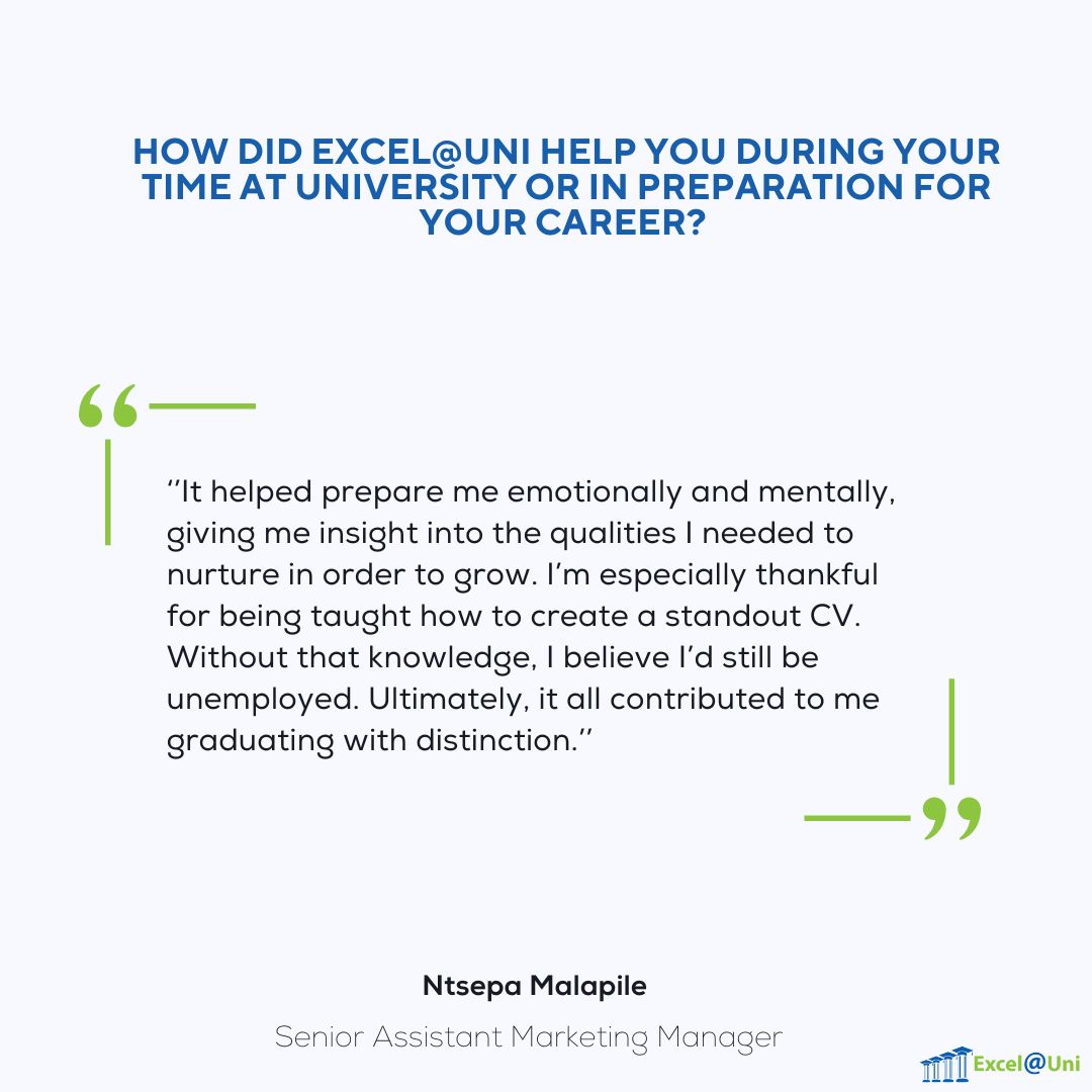 Join us in celebrating Ntsepa Malapile's remarkable journey from her outstanding achievements at IIE Vega School to her current position as Senior Assistant Marketing Manager 👏 🎓 

#successstory #mentor #graduate #alumnus #excelatuni