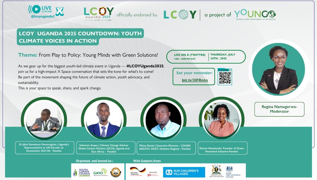 zandy_isaac's tweet image. There is a planned twitter space you need to keep an eye out for this Thursday hinged on #lcoyuganda2025. Expert panelists are expected to unpack crucial narratives in shaping #Climate discussions ahead of #COP30.
@GayoUganda @giz_uganda @YCCUganda @NationalYouthC5 @LCOYUganda1